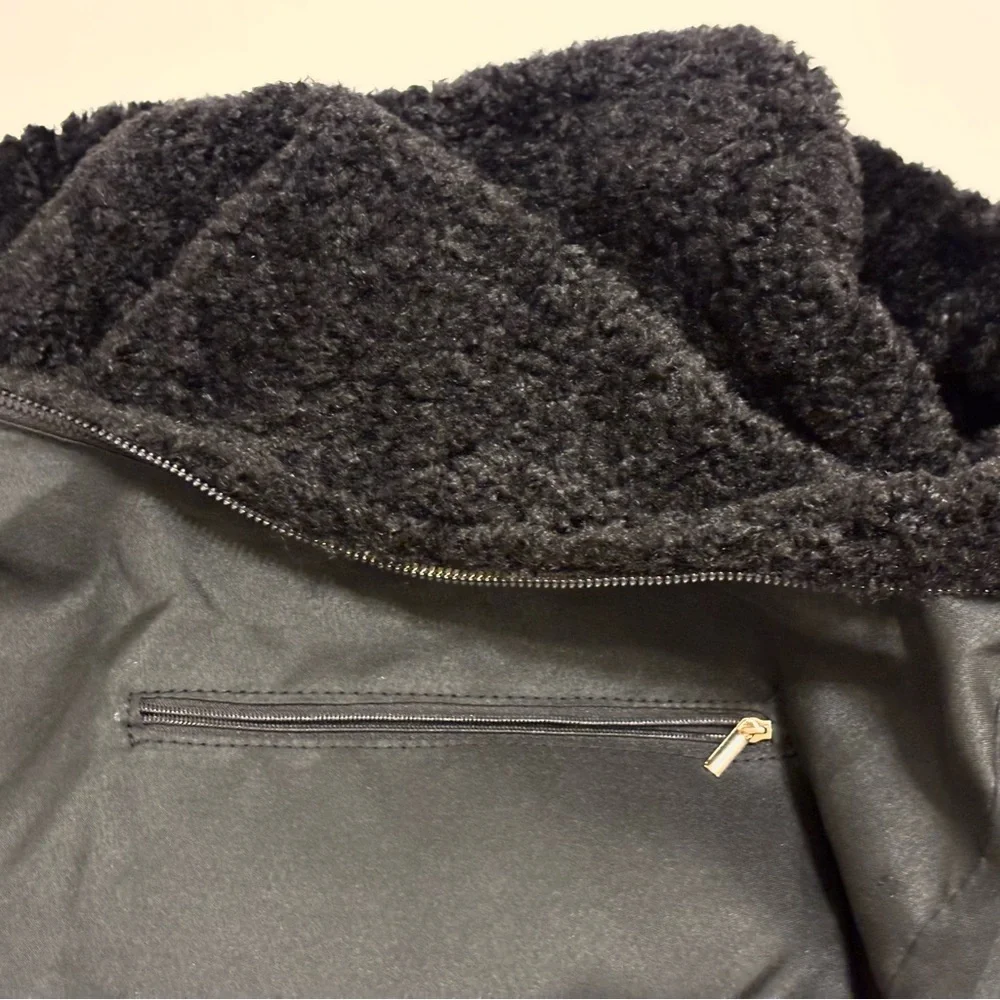 Anthropologie Black Sherpa Crossbody Sling Hobo Bag Gold Zippered New with Tags